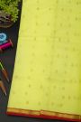 Chanderi Silk Light Yellow Saree With Contrast Kaddi Border