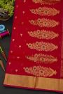 Chanderi Silk Red Saree With Kaddi Border