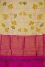 Eco Printed Silk Cream Saree With Florals In Zari