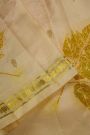 Eco Printed Silk Cream Saree With Florals In Zari