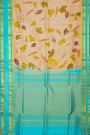Gadwal Silk Cream Saree With Florals And Peacocks Border