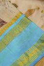 Gadwal Silk Cream Saree With Florals And Peacocks Border