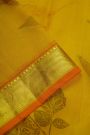 Eco Printed Silk Mustard Saree With Zari Border
