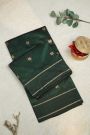 Chanderi Silk Bottle Green Saree With Zari Border