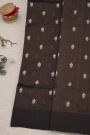 Chanderi Silk Dark Brown Saree With Zari Buttis Body