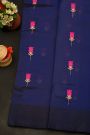 Chanderi Silk Navy Blue Saree With Florals And Buttis Body