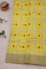 Chanderi Silk Yellow Saree With Meenakari Zari Checks Body
