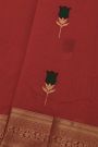 Chanderi Silk Red Saree With Florals And Diamonds Border