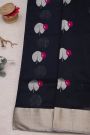 Chanderi Silk Black Saree With Florals And Leaves In Zari Body