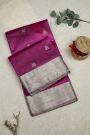 Chanderi Silk Magenta Saree With Florals And Cross Lines Border