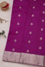 Chanderi Silk Magenta Saree With Florals And Cross Lines Border