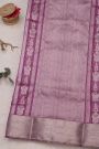 Chanderi Silk Magenta Saree With Florals And Cross Lines Border