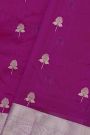 Chanderi Silk Magenta Saree With Florals And Cross Lines Border