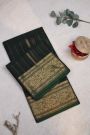 Chanderi Silk Bottle Green Saree With Florals And Leaves Jaal Border