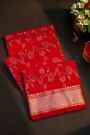 Chanderi Silk Red Saree With Floral And Leaf Jaal Body