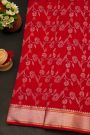 Chanderi Silk Red Saree With Floral And Leaf Jaal Body