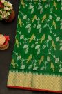Chanderi Silk Bottle Green Saree With Floral And Leaf Jaal Body