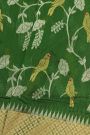 Chanderi Silk Bottle Green Saree With Floral And Leaf Jaal Body