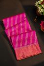 Chanderi Silk Rani Pink Saree With Buttis In Cross Lines Body