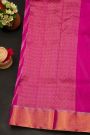 Chanderi Silk Rani Pink Saree With Buttis In Cross Lines Body