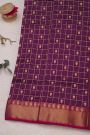 Chanderi Silk Purple Saree With Cross Lines Paisleys Border