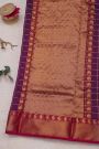 Chanderi Silk Purple Saree With Cross Lines Paisleys Border