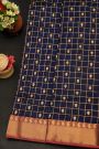 Chanderi Silk Royal Blue Saree With Paisley And Zig-Zag Lines Border