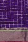Chanderi Silk Navy Blue Saree With Cross Lines Border