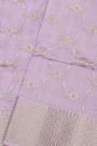 Chanderi Silk Lavender Saree With Florals In Cross Checks Border