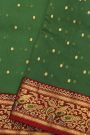 Chanderi Silk Bottle Green Saree With Floral And Leaf Jaal Border