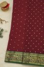 Chanderi Silk Maroon Saree With Florals And Leaves Jaal Border
