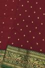 Chanderi Silk Maroon Saree With Florals And Leaves Jaal Border
