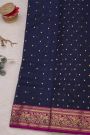 Chanderi Silk Navy Blue Saree With Florals And Leaves In Zari Border