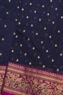 Chanderi Silk Navy Blue Saree With Florals And Leaves In Zari Border