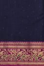 Chanderi Silk Navy Blue Saree With Florals And Leaves In Zari Border