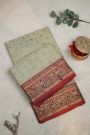 Chanderi Silk Pista Green Saree With Florals And Leaves Jaal Border