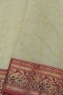 Chanderi Silk Pista Green Saree With Florals And Leaves Jaal Border