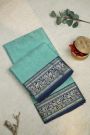 Chanderi Silk Ice Blue Saree With Florals And Leaves Jaal Border