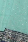 Chanderi Silk Ice Blue Saree With Florals And Leaves Jaal Border