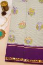 Kancheepuram Silk Off White Saree With Tanjore Hand-Painted Florals And Animals Body