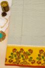 Kancheepuram Silk Off White Saree With Tanjore Hand-Painted Florals Border