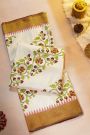 Gadwal Silk Off White Saree With Tanjore Hand-Painted Florals Body