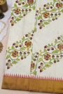 Gadwal Silk Off White Saree With Tanjore Hand-Painted Florals Body
