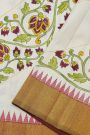 Gadwal Silk Off White Saree With Tanjore Hand-Painted Florals Body