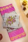 Gadwal Silk Off White Saree With Tanjore Hand-Painted Florals Border