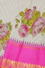 Gadwal Silk Off White Saree With Tanjore Hand-Painted Florals Border