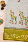 Gadwal Silk Off White Saree With Tanjore Hand-Painted Florals And Peacocks Body