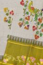 Gadwal Silk Off White Saree With Tanjore Hand-Painted Florals And Peacocks Body