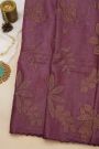 Fancy Tussar Dark Mauve Saree With Florals And Leaves In Thread Work Body