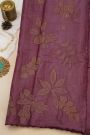 Fancy Tussar Dark Mauve Saree With Florals And Leaves In Thread Work Body